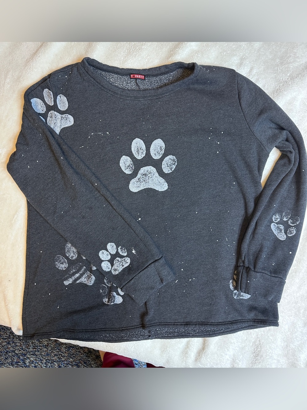 T Party Fashion Dark Gray Sweatshirt with White Paw Prints